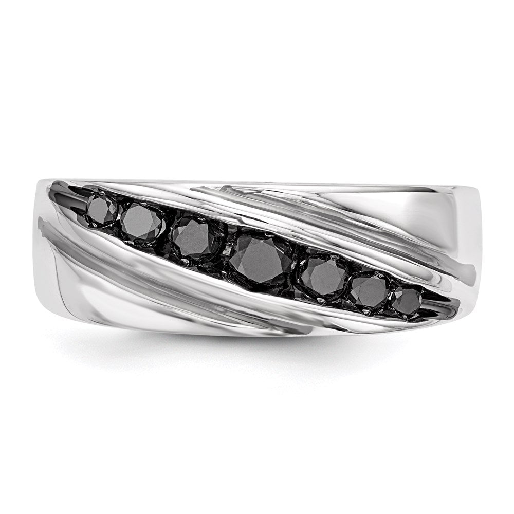 White Night Sterling Silver Rhodium-plated Black Diamond Men's Band Ring