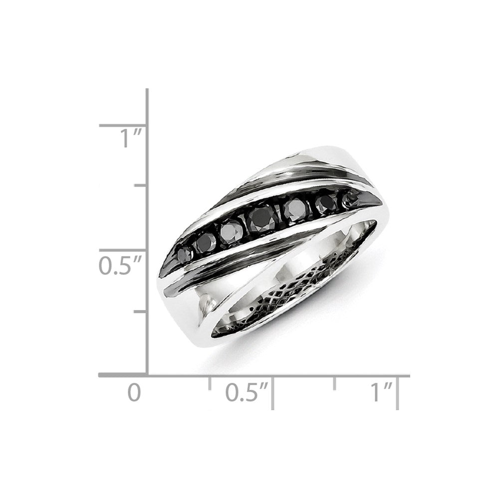 White Night Sterling Silver Rhodium-plated Black Diamond Men's Band Ring