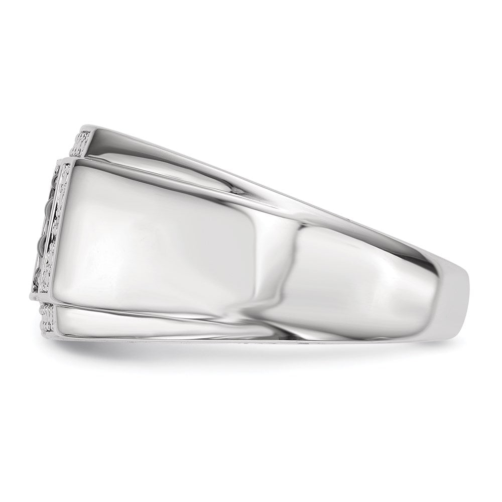 Sterling Silver White & Black Diamond Square Men's Ring