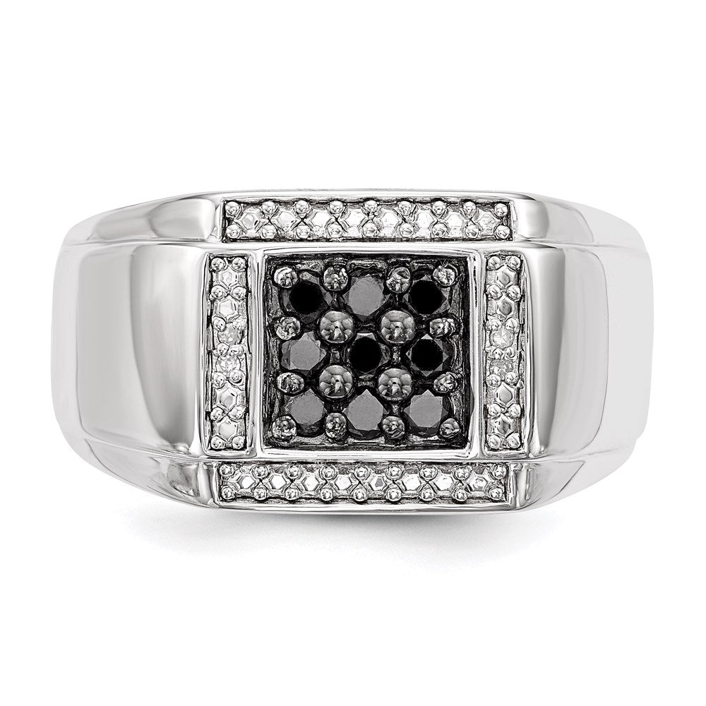 Sterling Silver White & Black Diamond Square Men's Ring