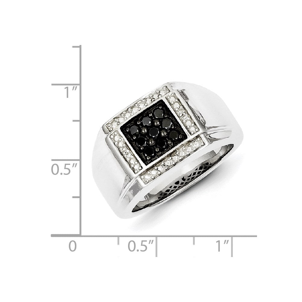 Sterling Silver White & Black Diamond Square Men's Ring