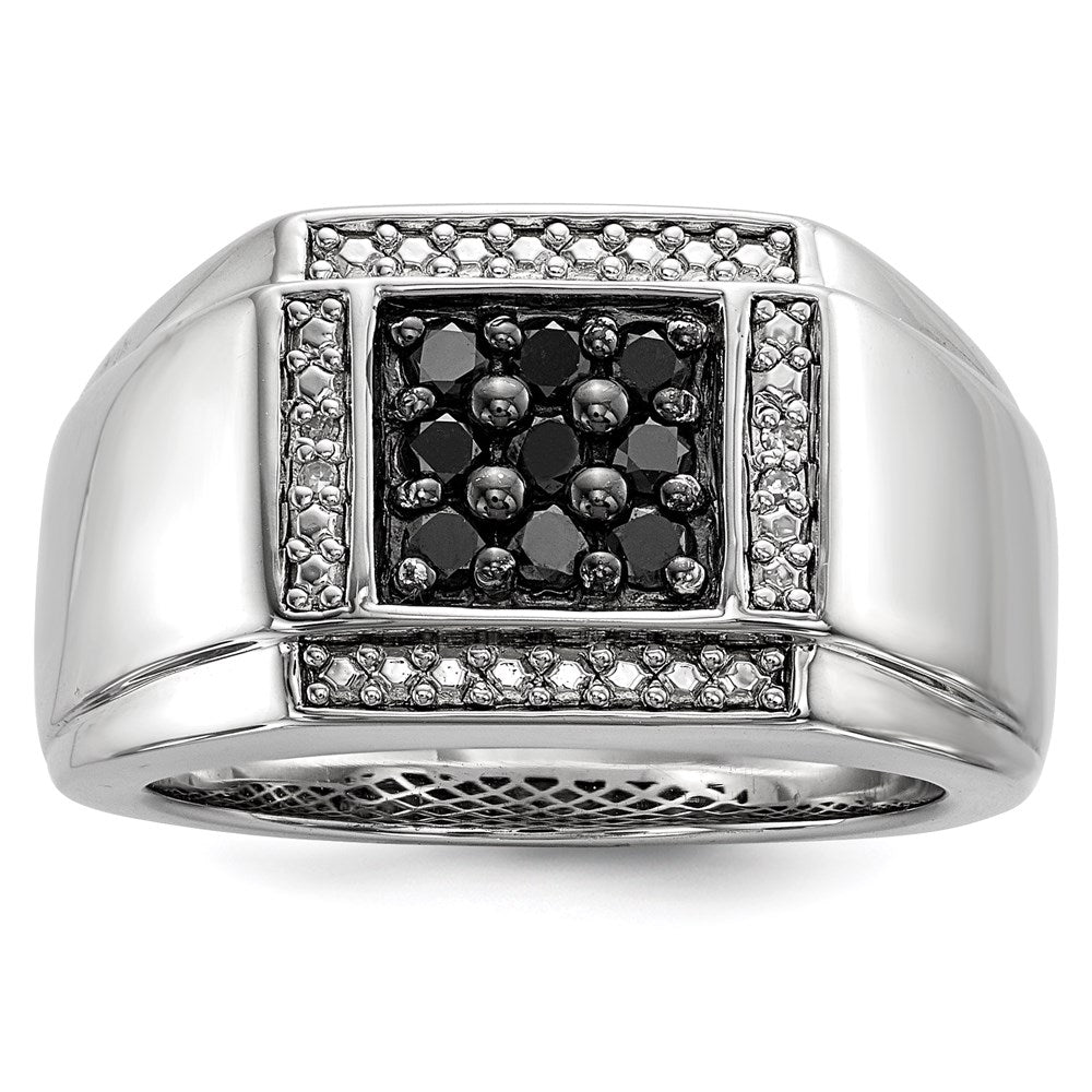 Sterling Silver White & Black Diamond Square Men's Ring