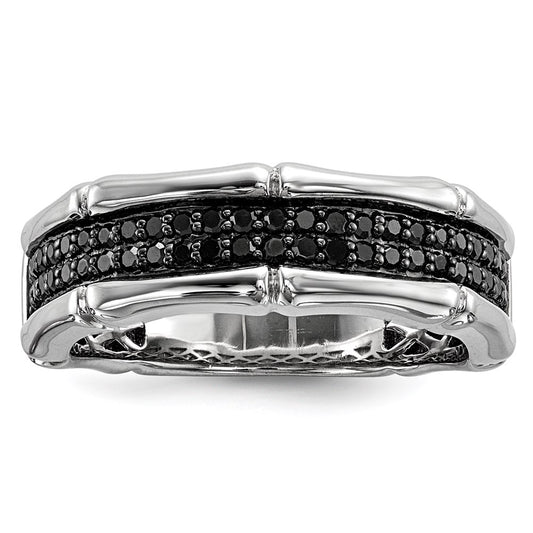 White Night Sterling Silver Rhodium-plated Black Diamond Men's Ring