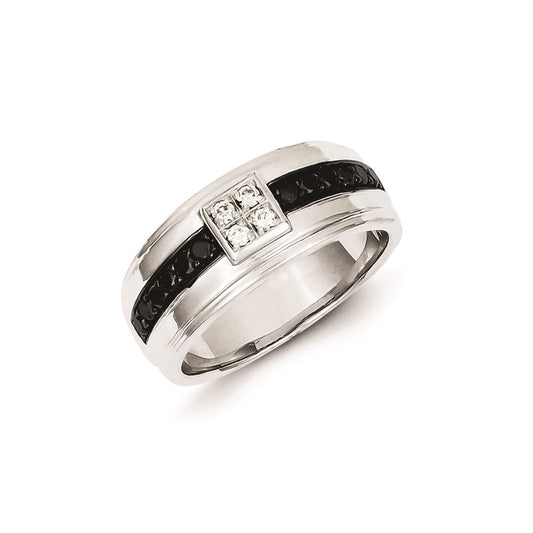 Sterling Silver White & Black Diamond Square Men's Ring