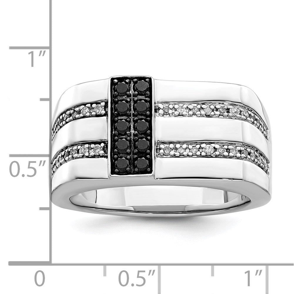 White Night Sterling Silver Rhodium-plated Black and White Diamond Men's Ring