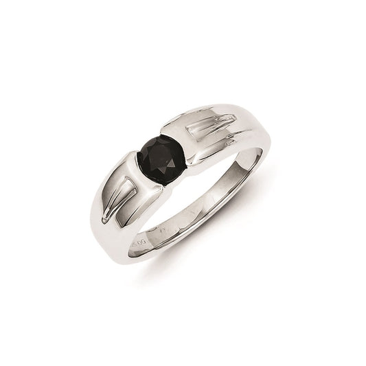 Sterling Silver Round Black Diamond Mens Ring