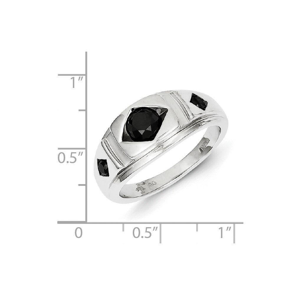 Sterling Silver Round Black Diamond Mens Ring