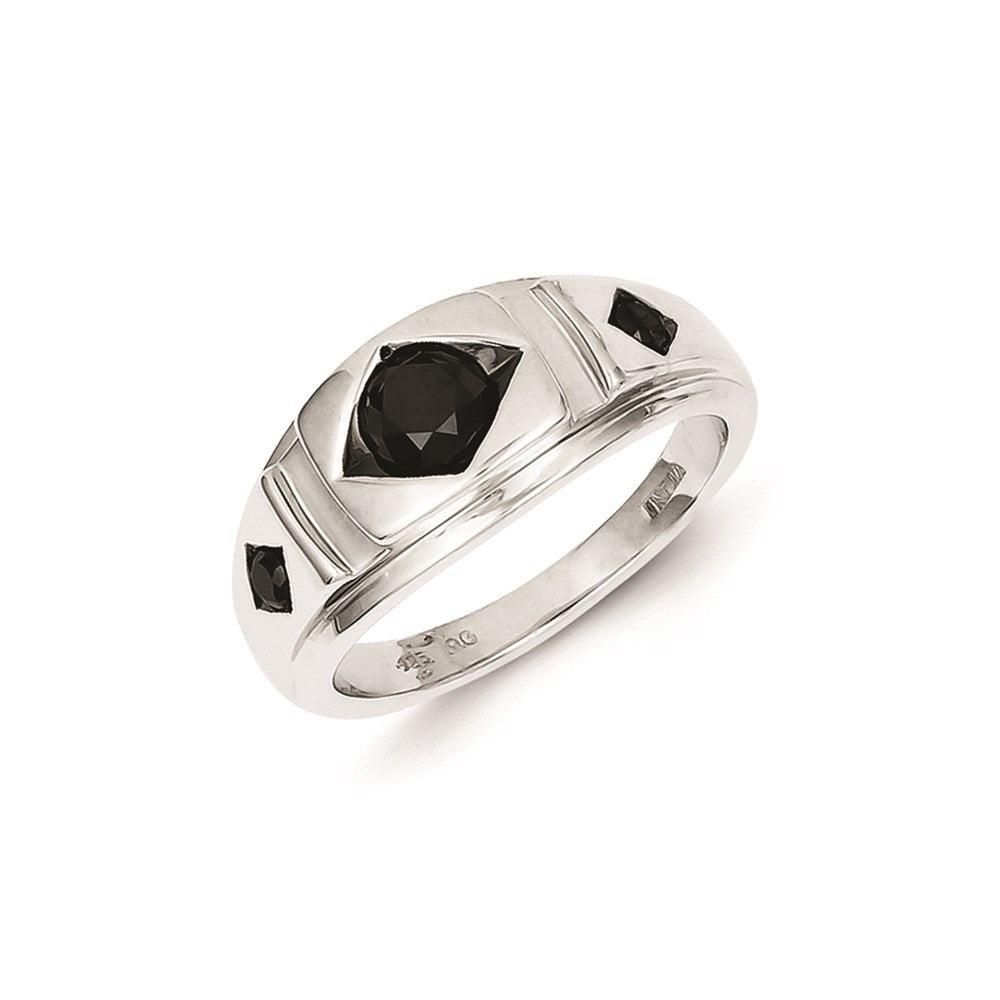 Sterling Silver Round Black Diamond Mens Ring