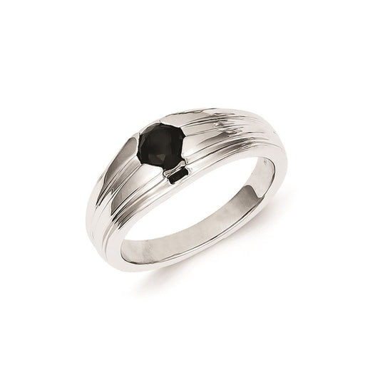 Sterling Silver Round Black Diamond Mens Ring