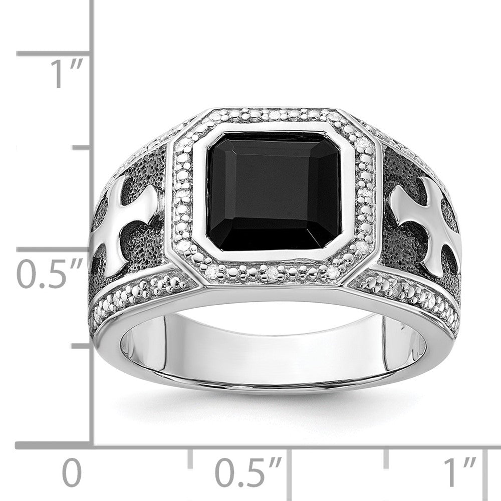 White Night Sterling Silver Black Rhodium-plated Diamond and Onyx Cross Men's Ring