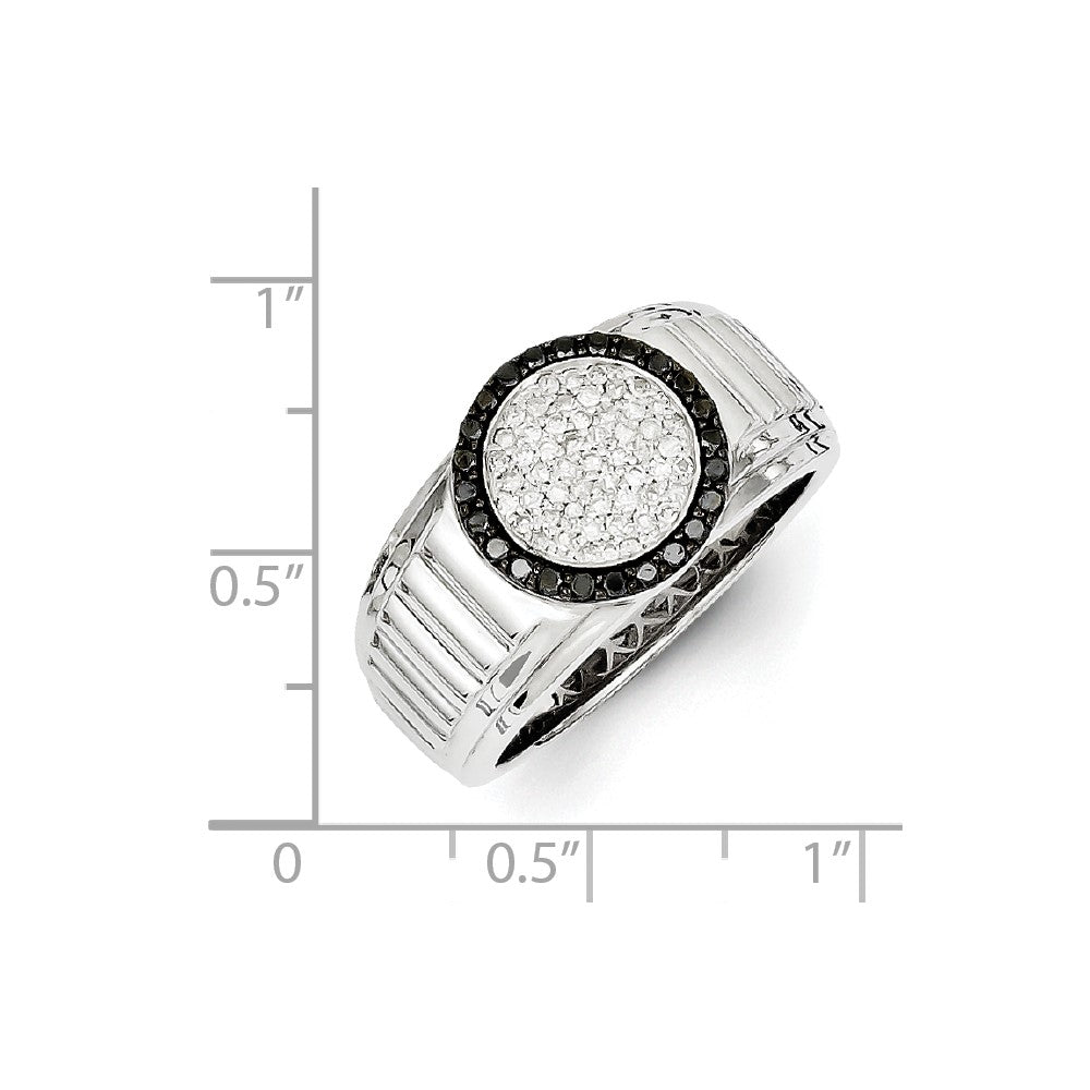 Sterling Silver White & Black Diamond Circle Men's Ring