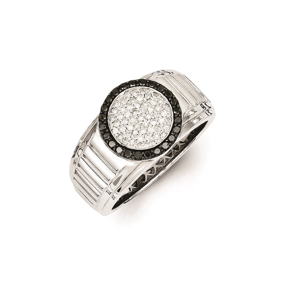 Sterling Silver White & Black Diamond Circle Men's Ring