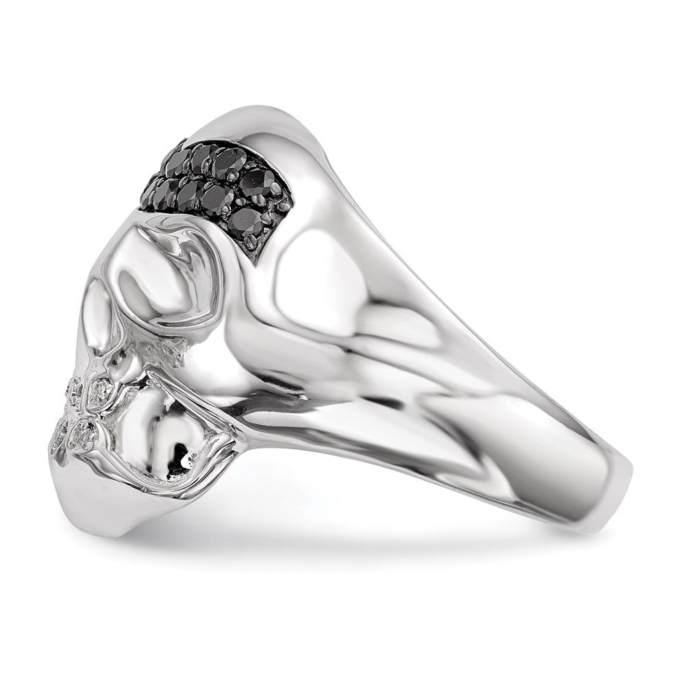 Men's 5/8 Ct. Natural White & Black Diamond Skull Ring in White Gold Plated Sterling Silver