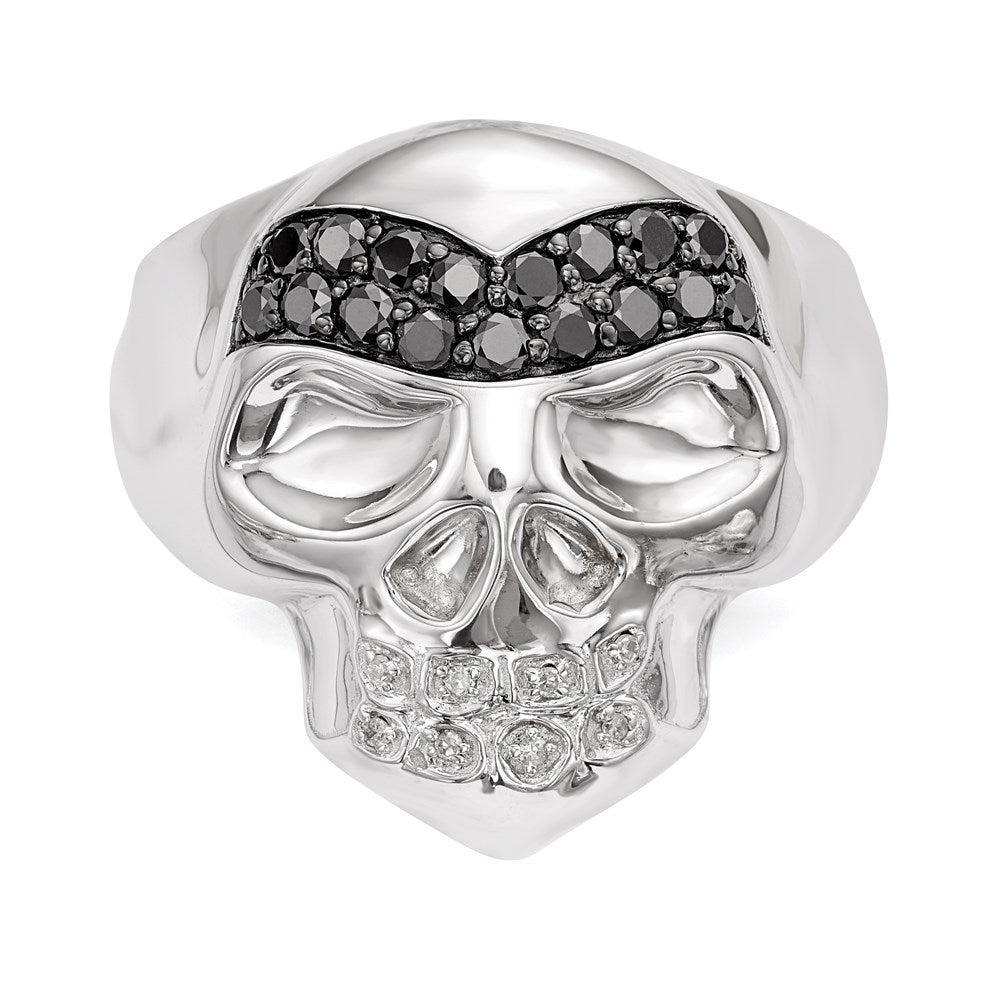 Men's 5/8 Ct. Natural White & Black Diamond Skull Ring in White Gold Plated Sterling Silver