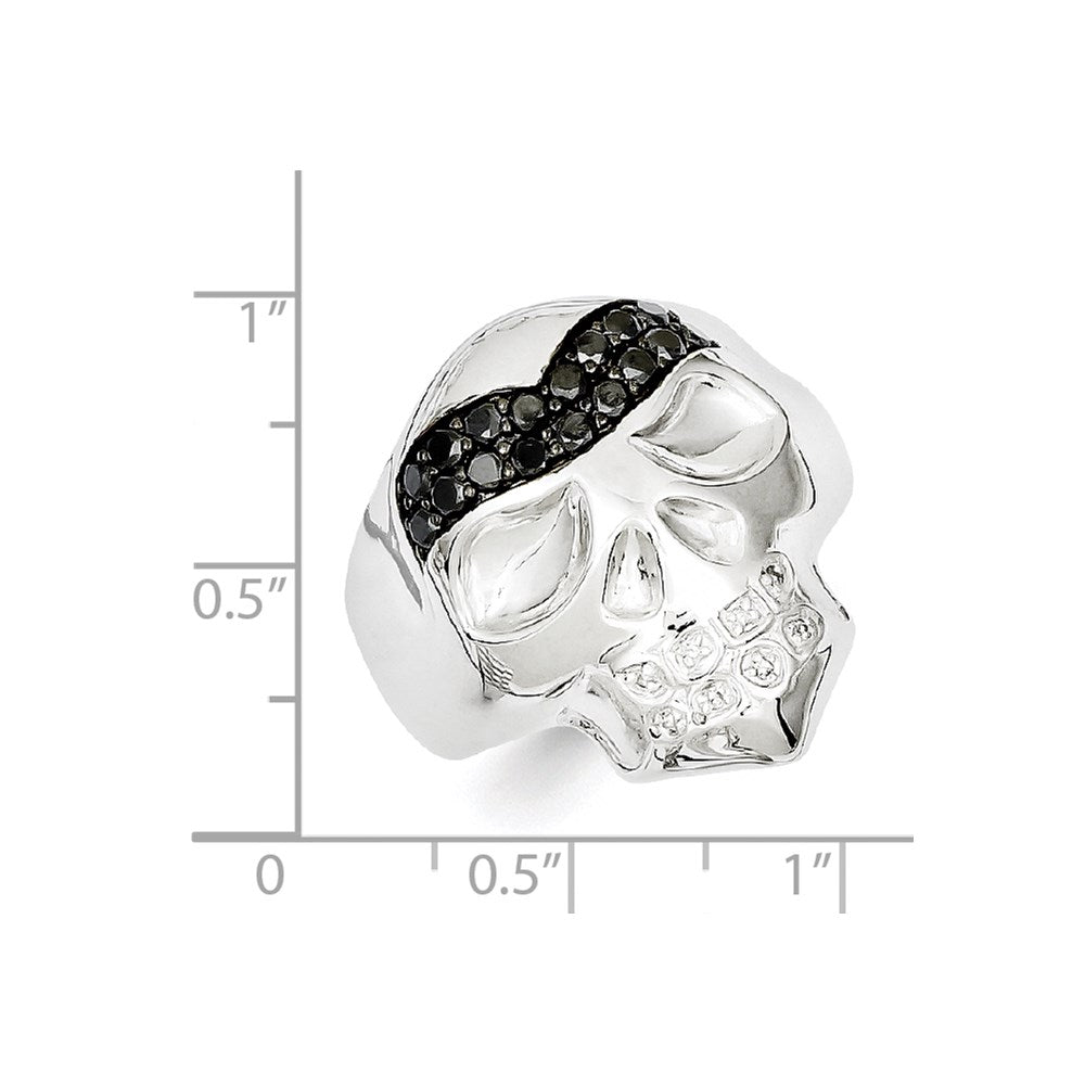 Sterling Silver White & Black Diamond Skull Ring