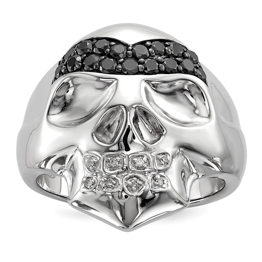 Men's 5/8 Ct. Natural White & Black Diamond Skull Ring in White Gold Plated Sterling Silver