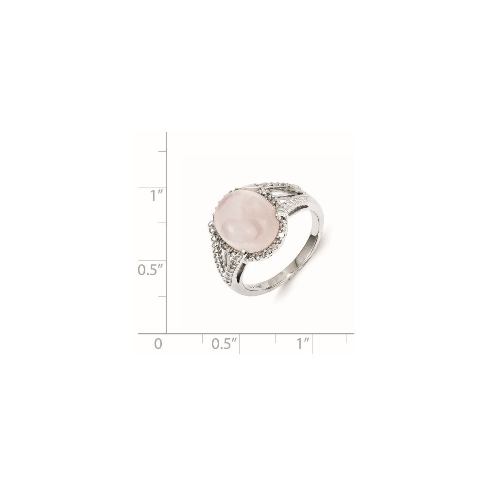 Sterling Silver Rose Quartz and Diamond Ring