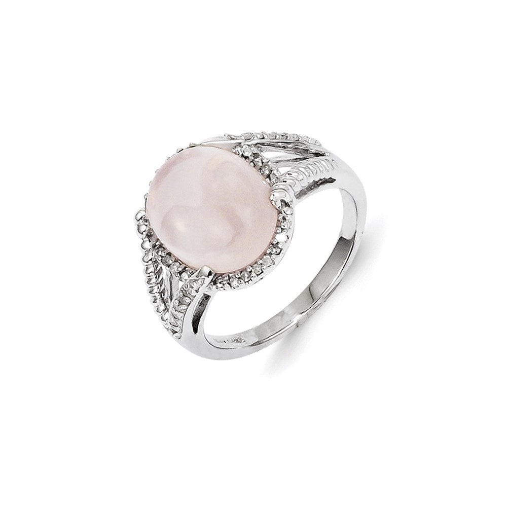 Sterling Silver Rose Quartz and Diamond Ring