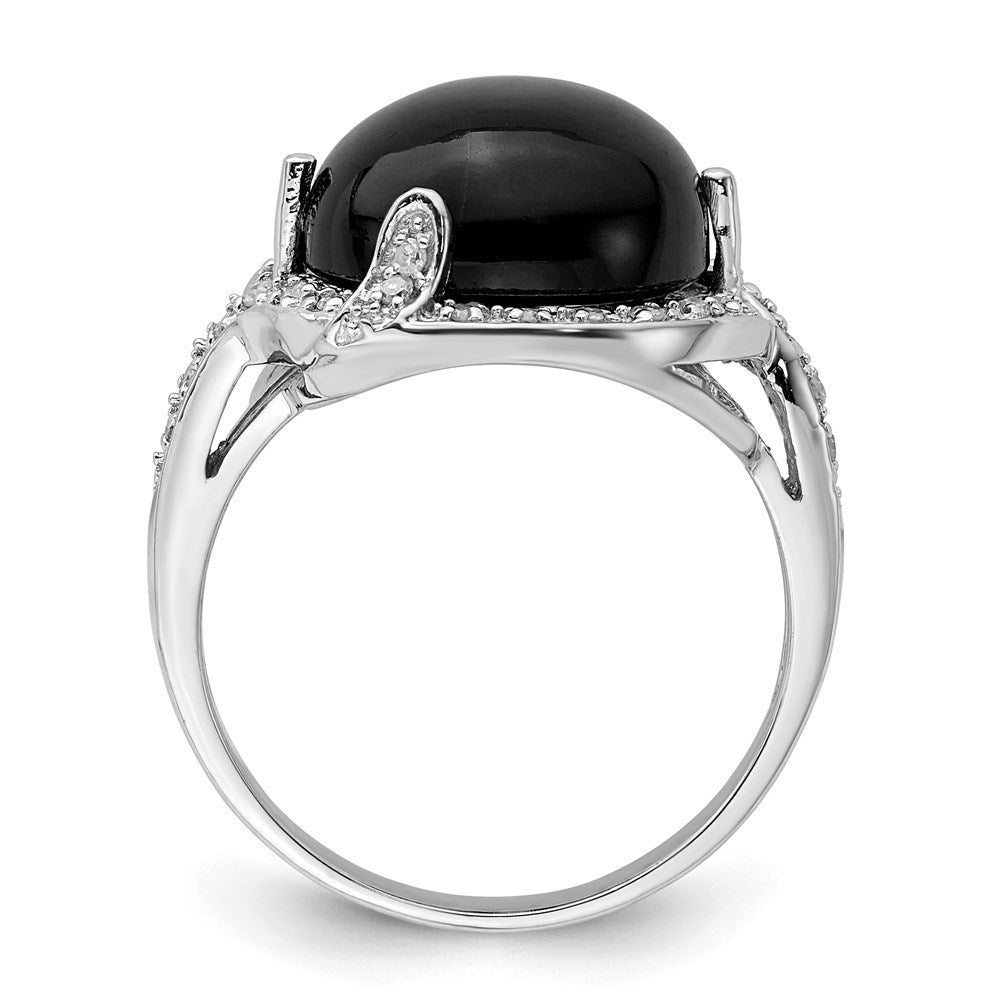 Sterling Silver Rhodium-plated Onyx and Diamond Ring