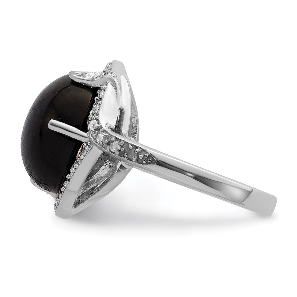 Sterling Silver Rhodium-plated Onyx and Diamond Ring