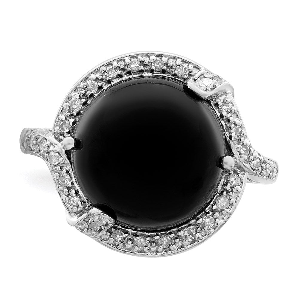 Sterling Silver Rhodium-plated Onyx and Diamond Ring