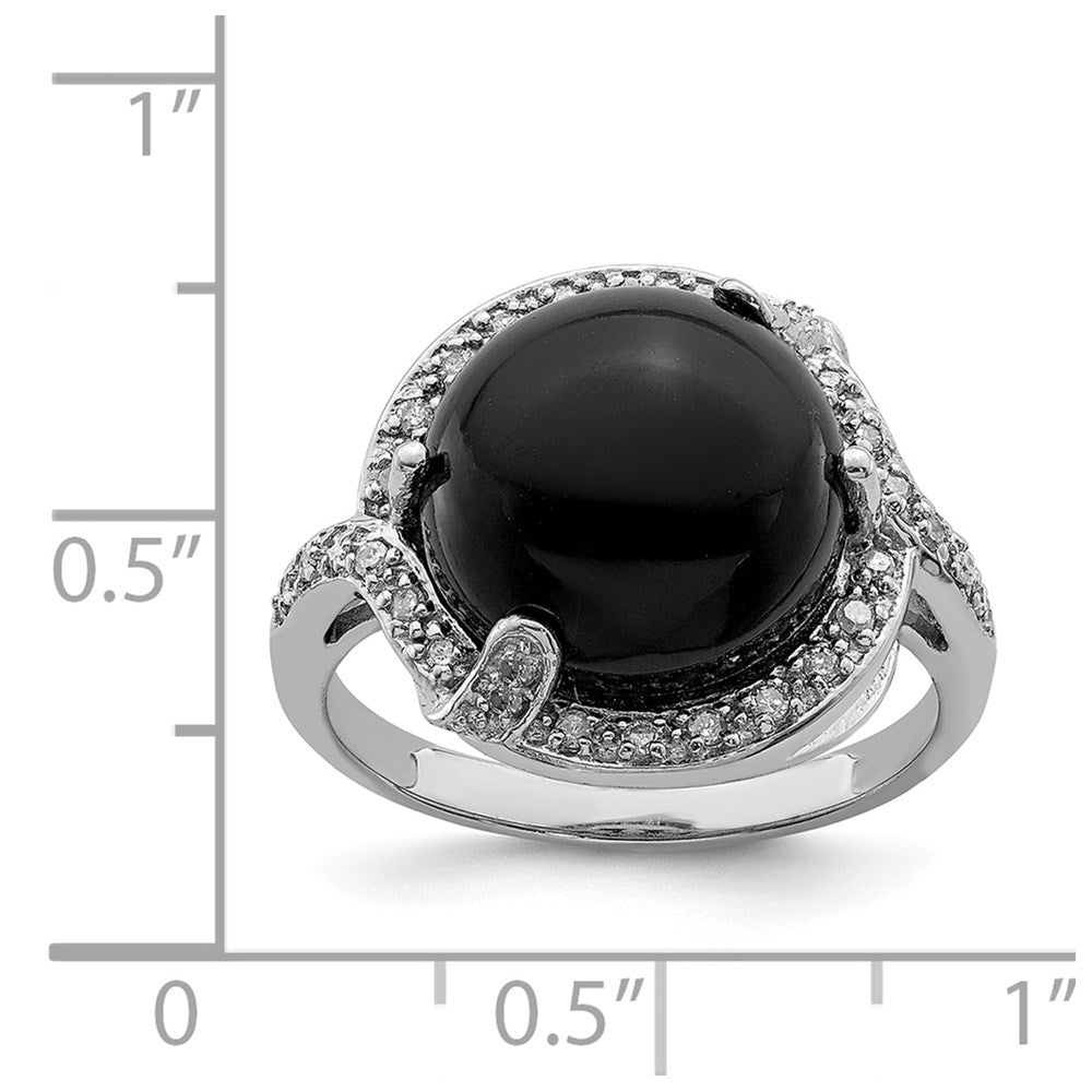 Sterling Silver Rhodium-plated Onyx and Diamond Ring