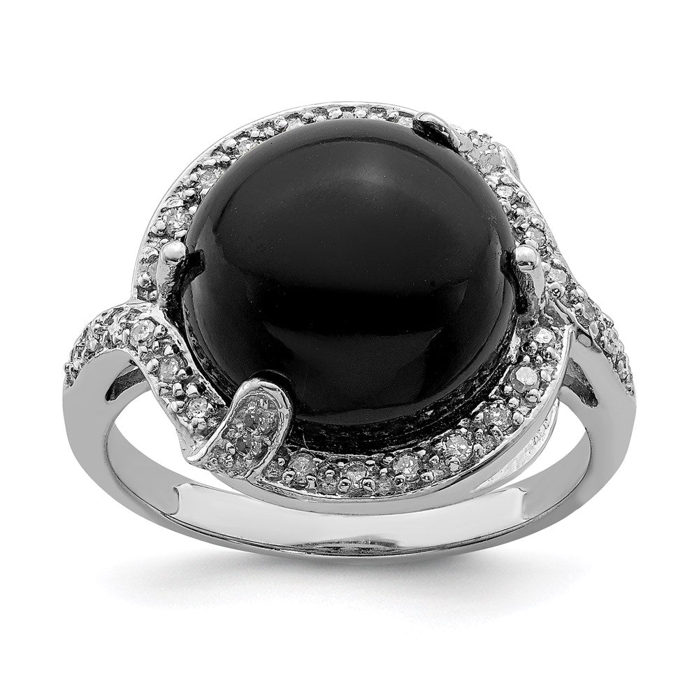 Sterling Silver Rhodium-plated Onyx and Diamond Ring