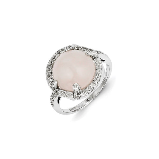 Sterling Silver Rose Quartz and Diamond Ring