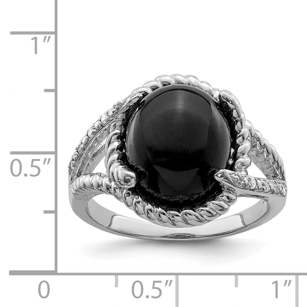 Sterling Silver Rhodium-plated Onyx and Diamond Ring