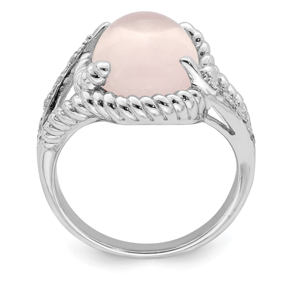 Sterling Silver Rhodium-plated Rose Quartz and Diamond Ring