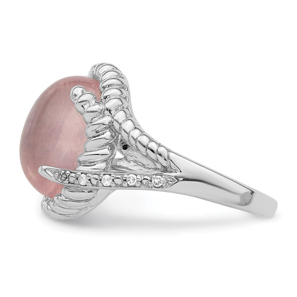 Sterling Silver Rhodium-plated Rose Quartz and Diamond Ring