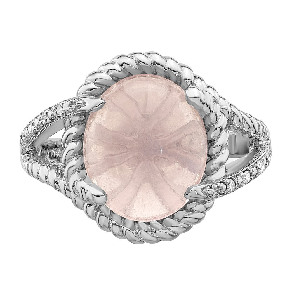 Sterling Silver Rhodium-plated Rose Quartz and Diamond Ring