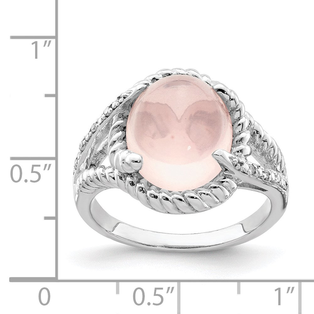 Sterling Silver Rhodium-plated Rose Quartz and Diamond Ring