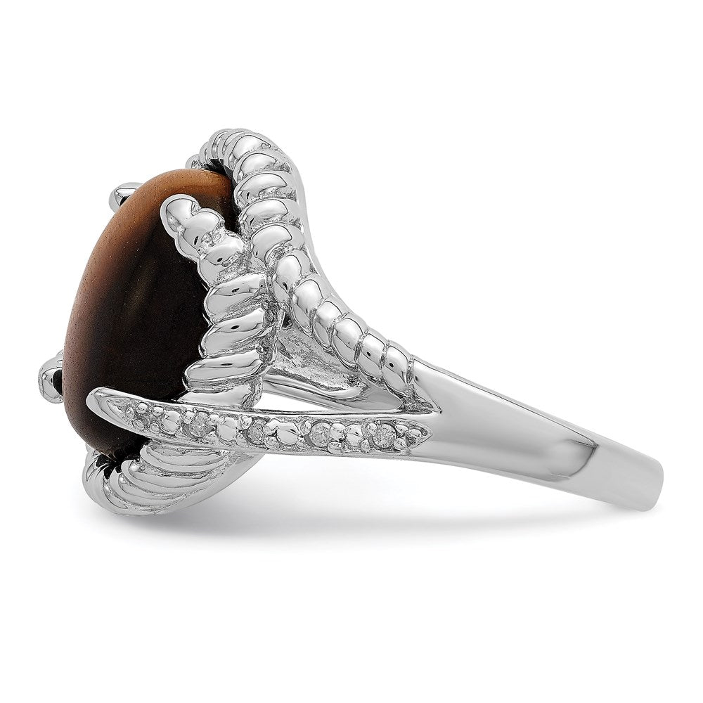 Sterling Silver Rhodium-plated Tigers Eye Quartz and Diamond Ring