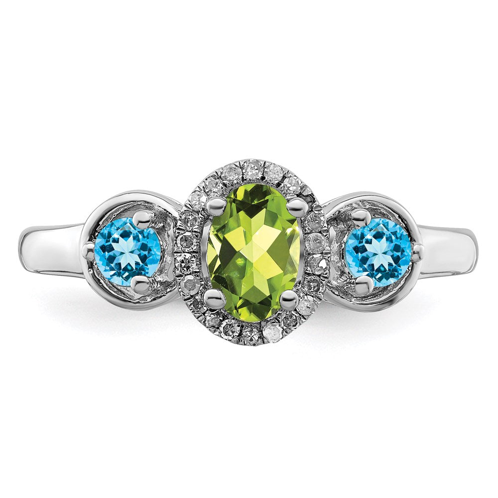 Sterling Silver Rhodium Peridot & Blue Topaz Diamond Ring