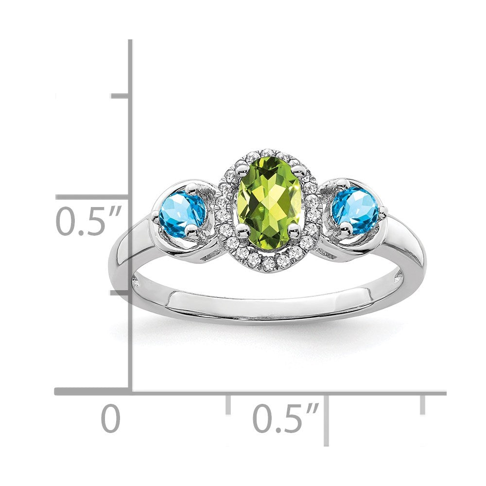 Sterling Silver Rhodium Peridot & Blue Topaz Diamond Ring