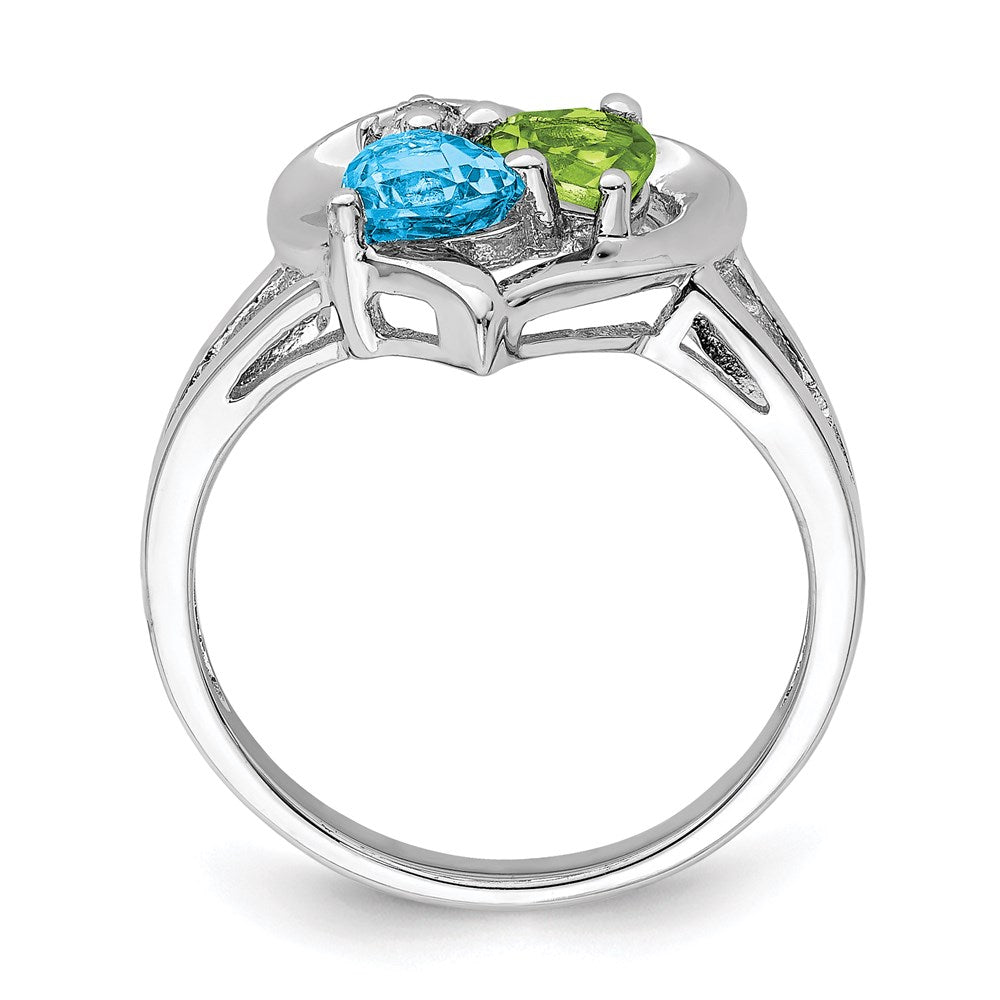 Sterling Silver Rhodium Blue Topaz Peridot Diamond Ring