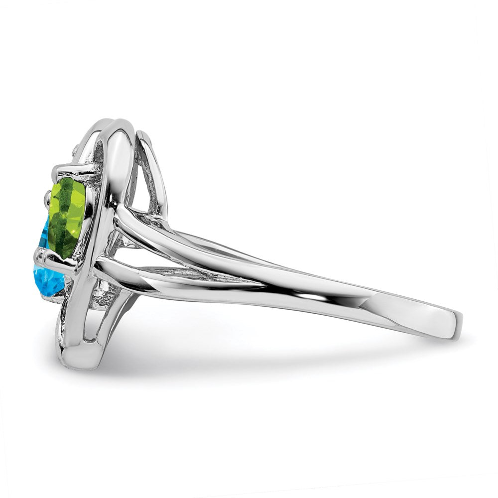 Sterling Silver Rhodium Blue Topaz Peridot Diamond Ring