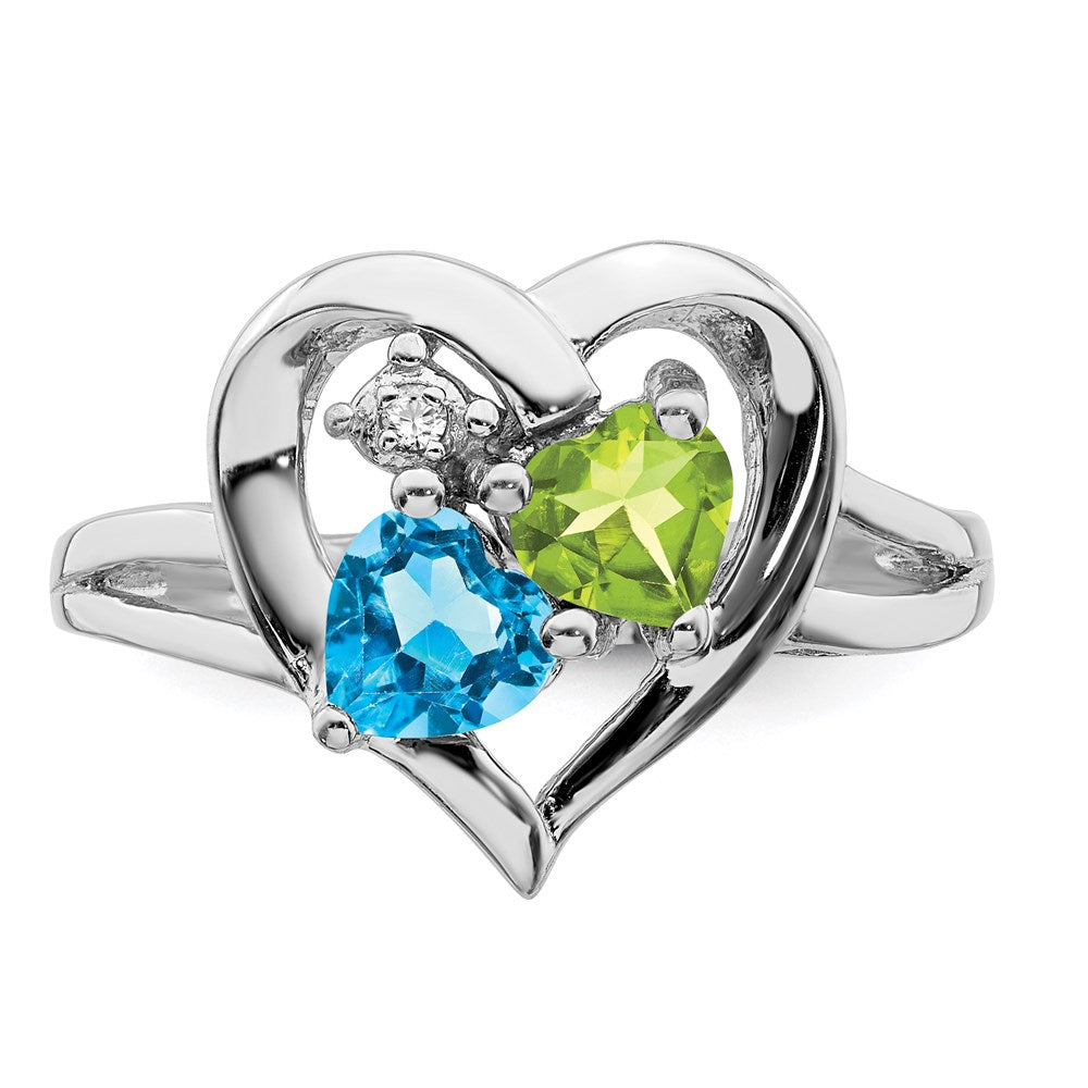 Sterling Silver Rhodium Blue Topaz Peridot Diamond Ring