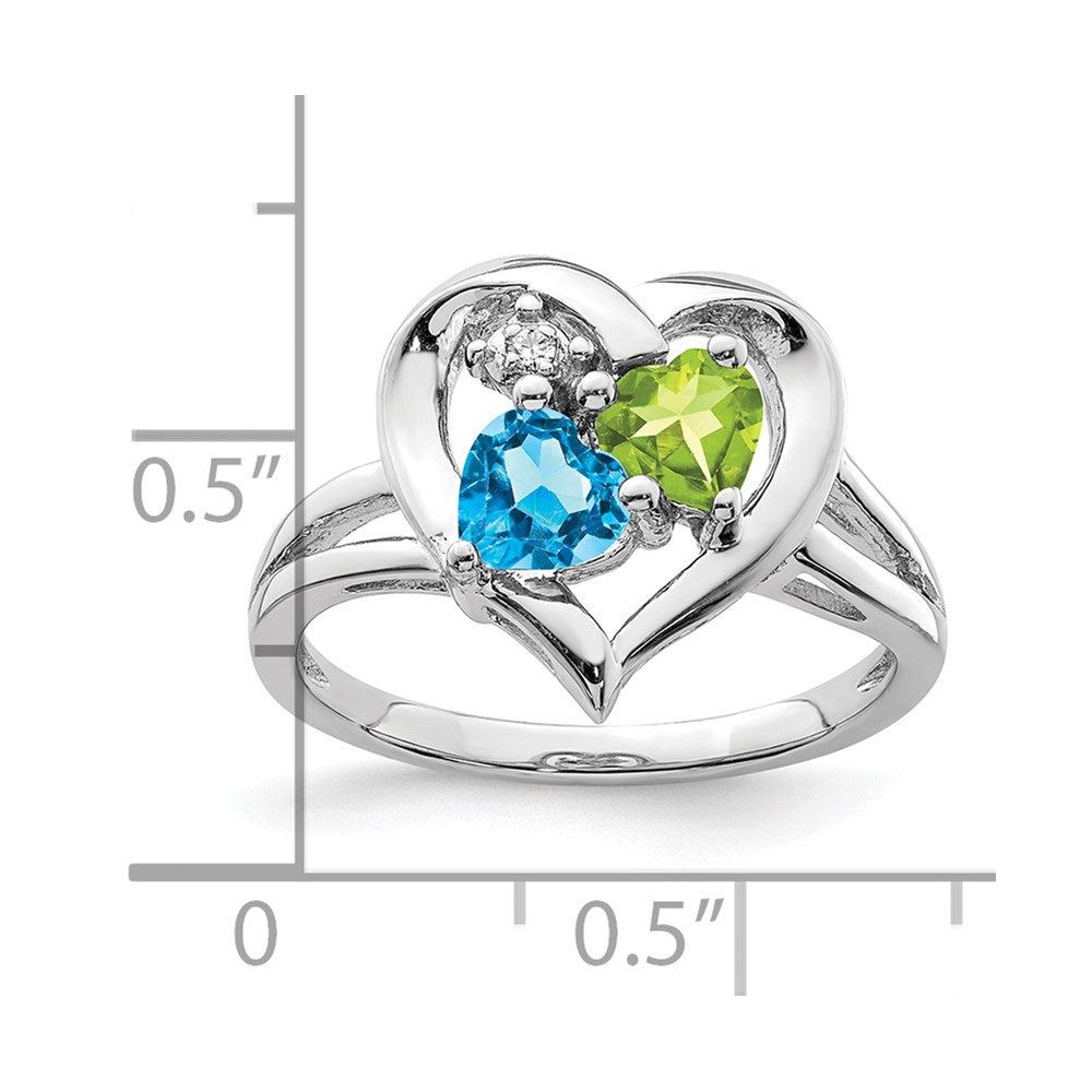 Sterling Silver Rhodium Blue Topaz Peridot Diamond Ring