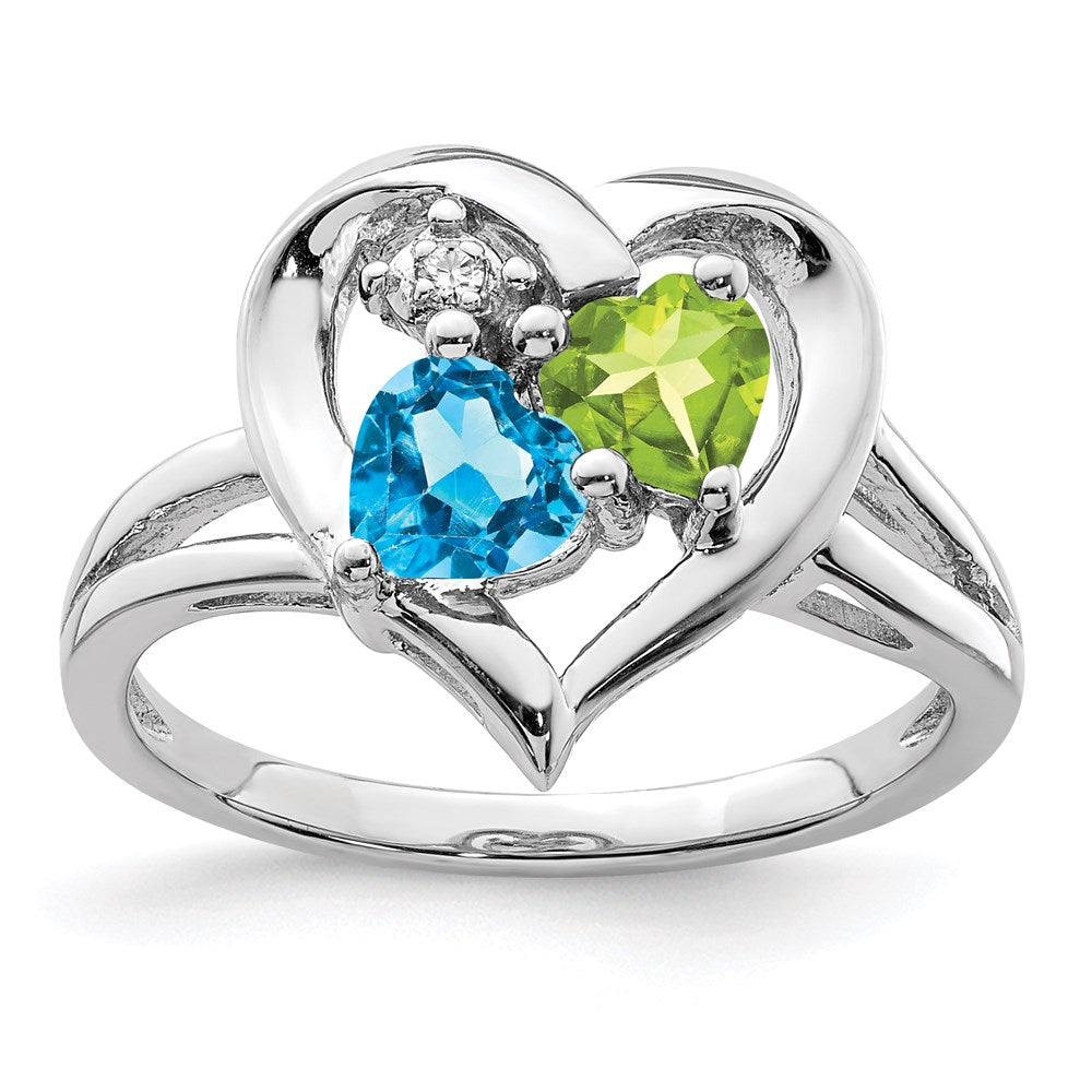 Sterling Silver Rhodium Blue Topaz Peridot Diamond Ring