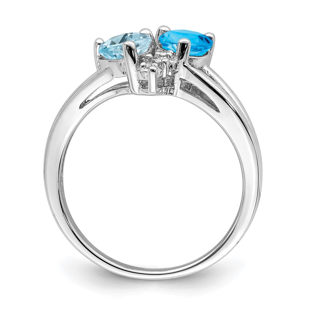 Sterling Silver Rhodium Blue Topaz Diamond Ring