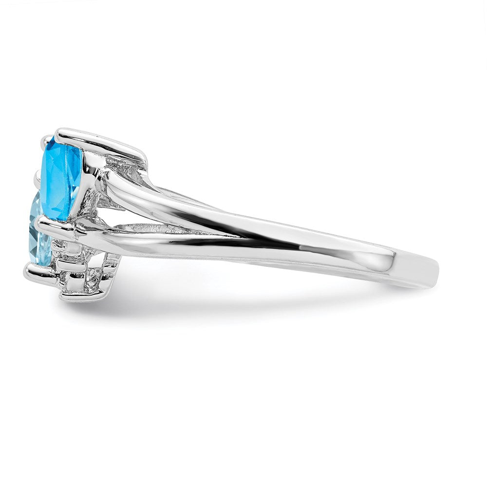 Sterling Silver Rhodium Blue Topaz Diamond Ring