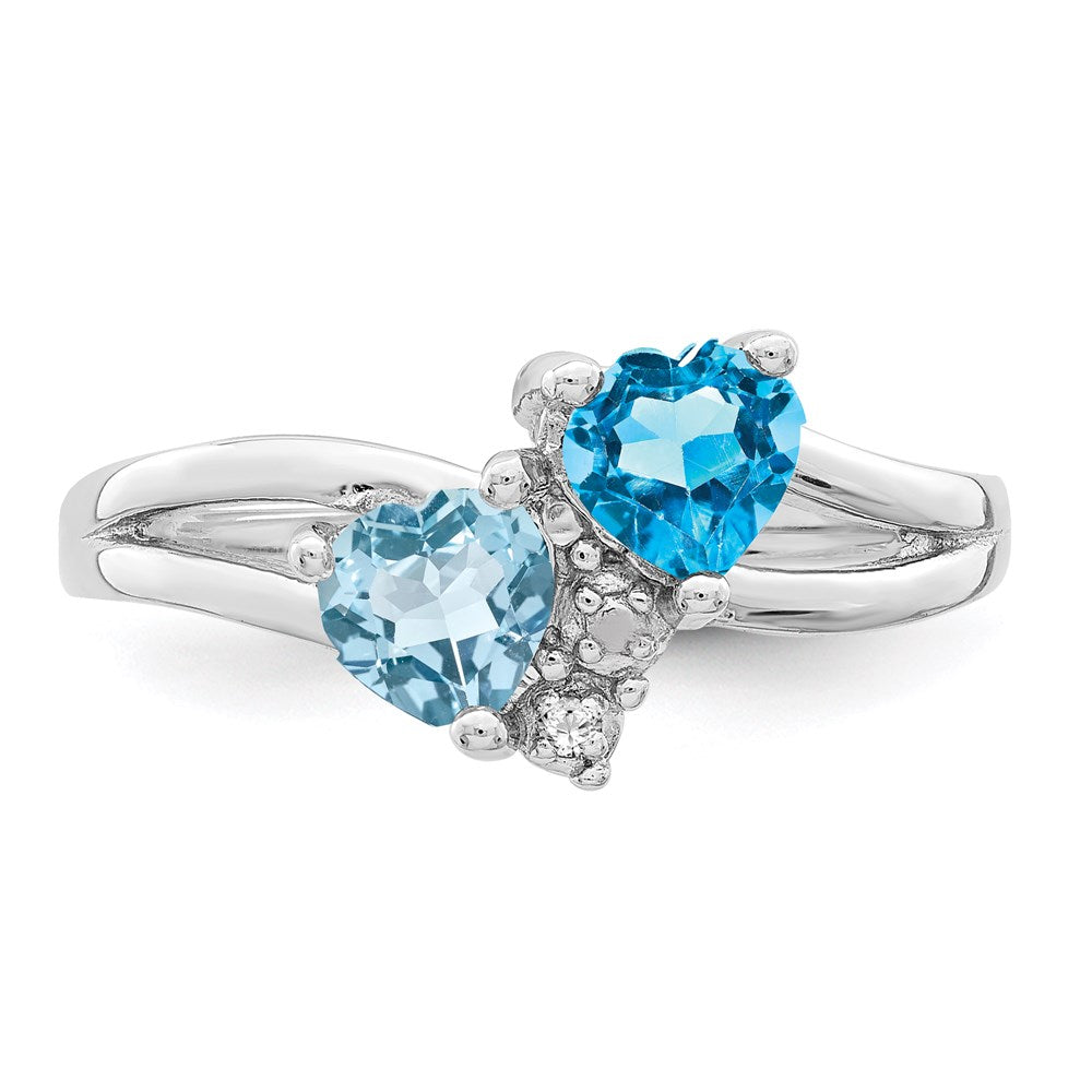 Sterling Silver Rhodium Blue Topaz Diamond Ring