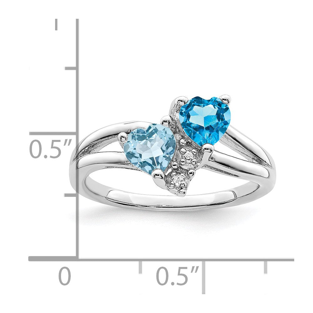 Sterling Silver Rhodium Blue Topaz Diamond Ring