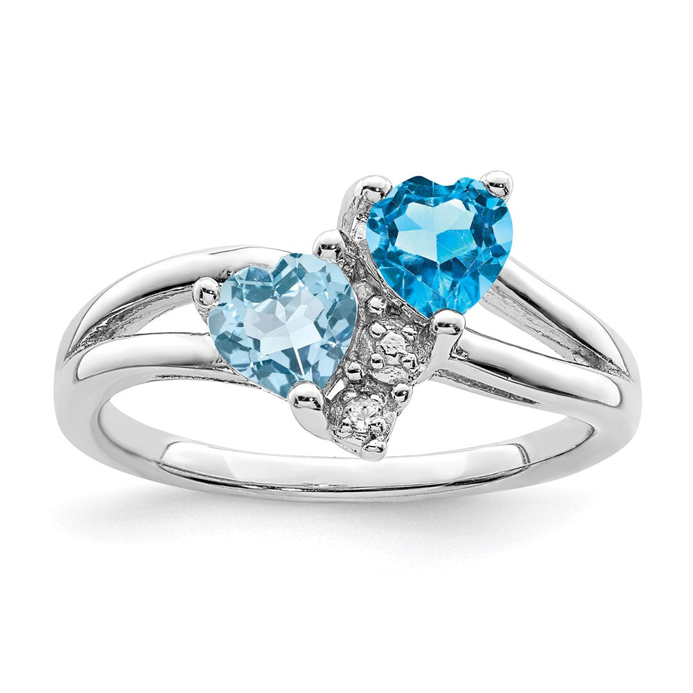 Sterling Silver Rhodium Blue Topaz Diamond Ring