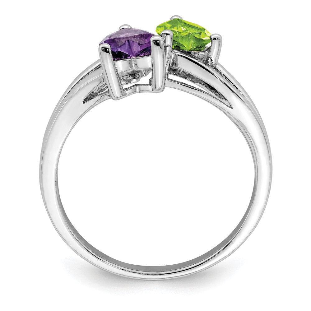 Sterling Silver Rhodium Amethyst & Peridot Diamond Ring