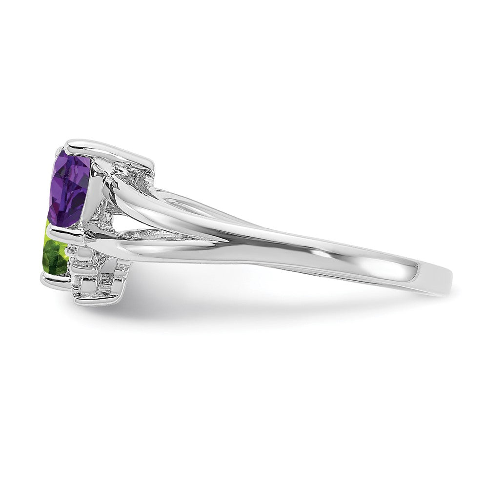 Sterling Silver Rhodium Amethyst & Peridot Diamond Ring