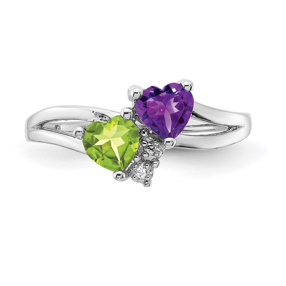 Sterling Silver Rhodium Amethyst & Peridot Diamond Ring