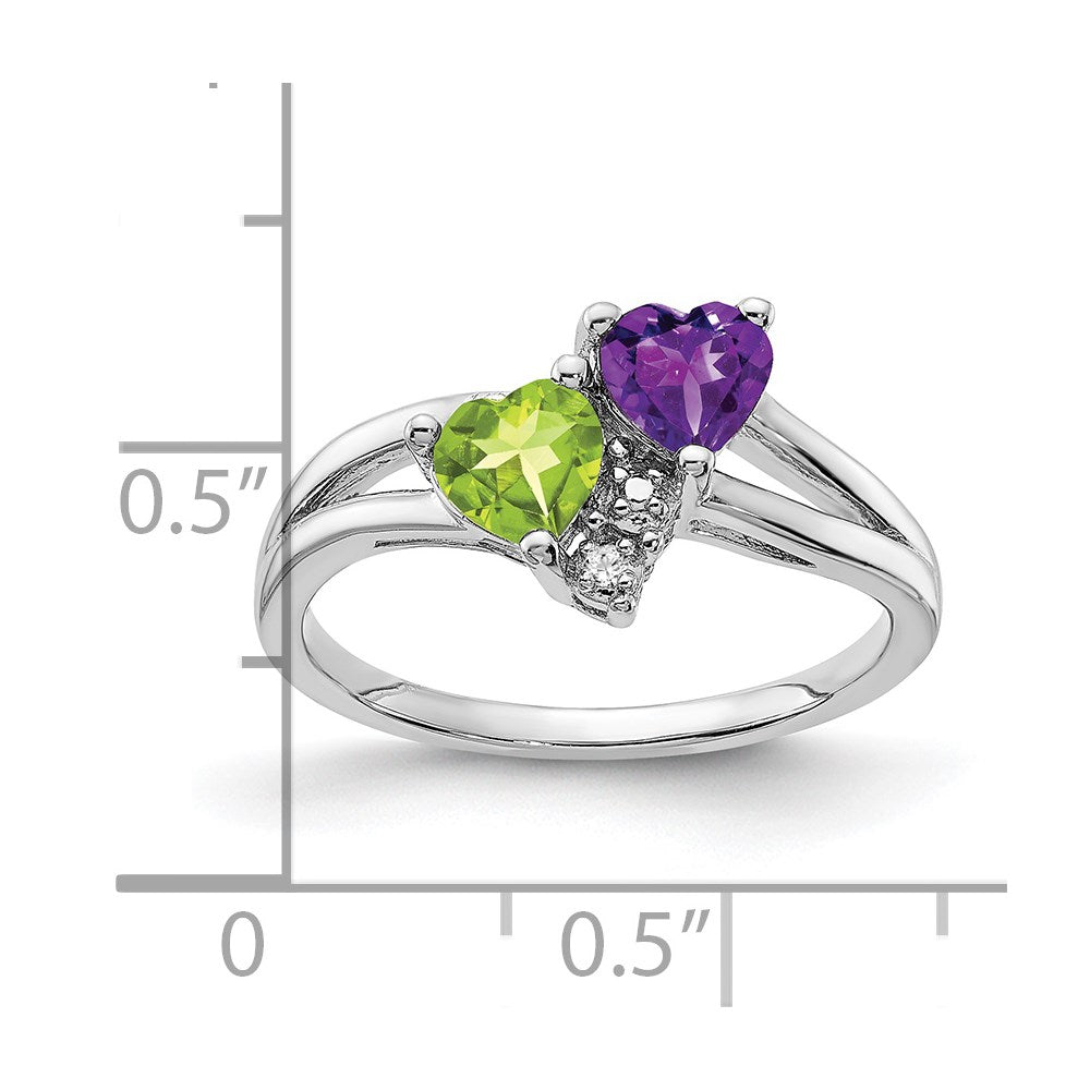 Sterling Silver Rhodium Amethyst & Peridot Diamond Ring